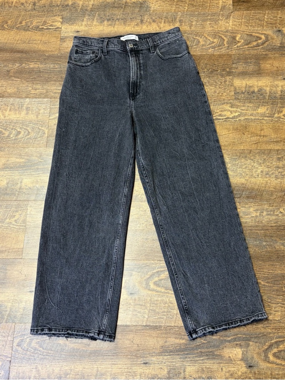 Abercrombie & Fitch The Crop Wide Leg High Rise Jeans Womens 31/12L Black Denim